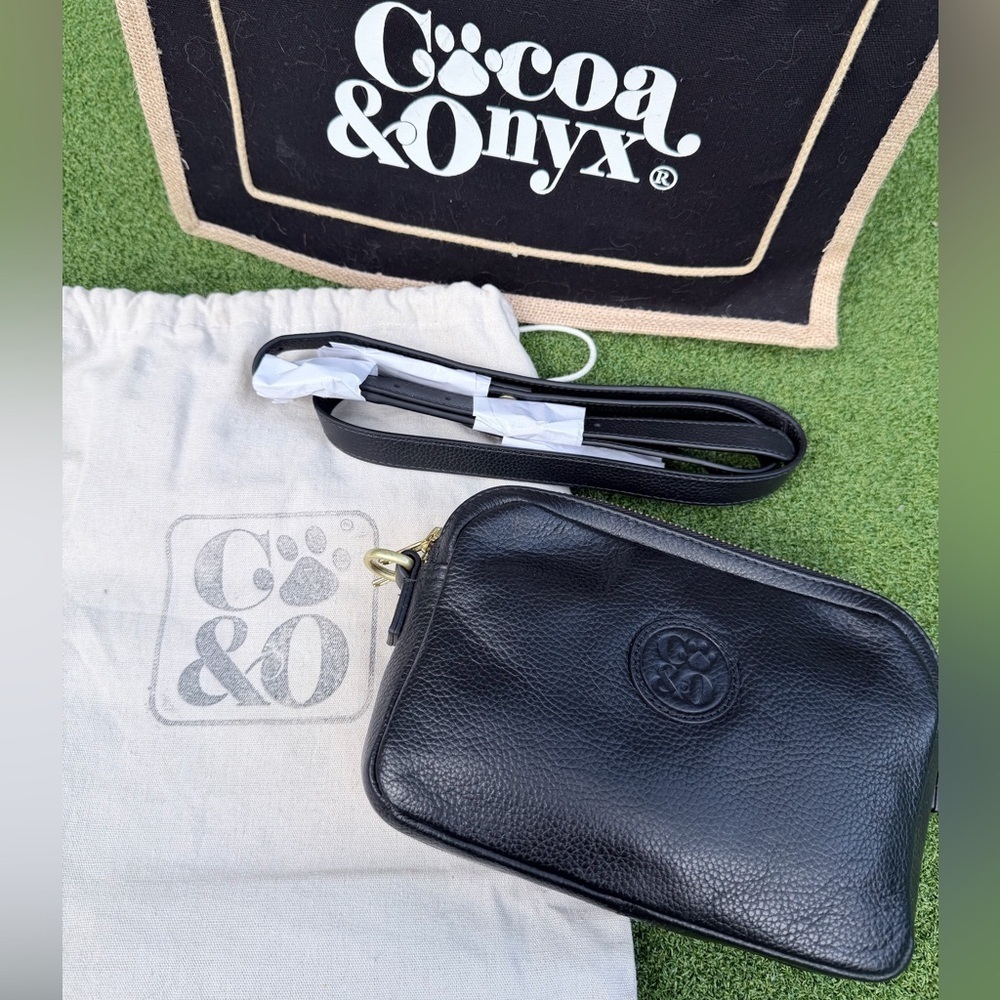 Cocoa & Onyx Black Leather Crossbody Dog Treat Bag Purse